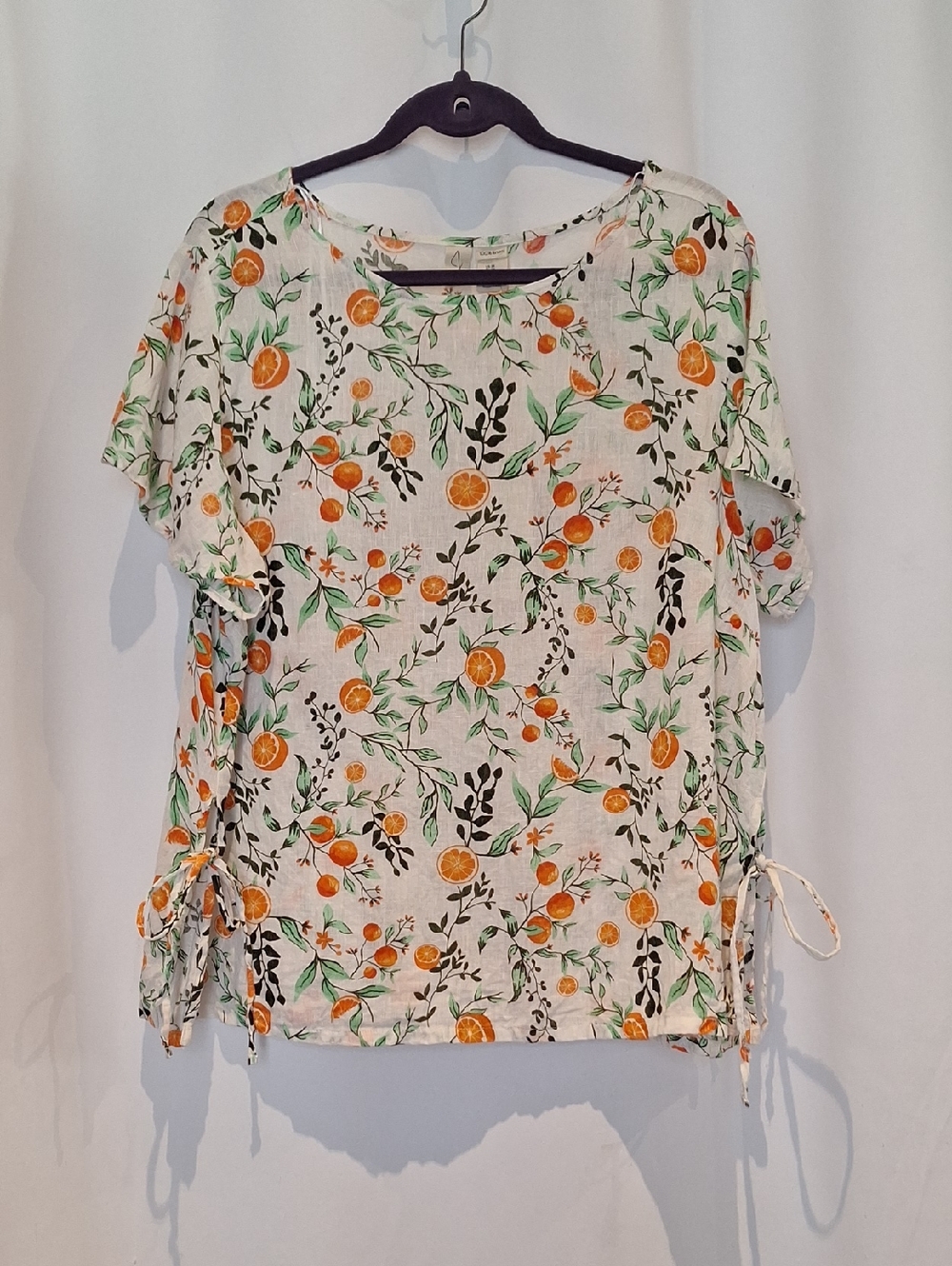 J Joie Cream Orange Blossom Side-Tie Short-sleeve 100% Linen Size 2X
